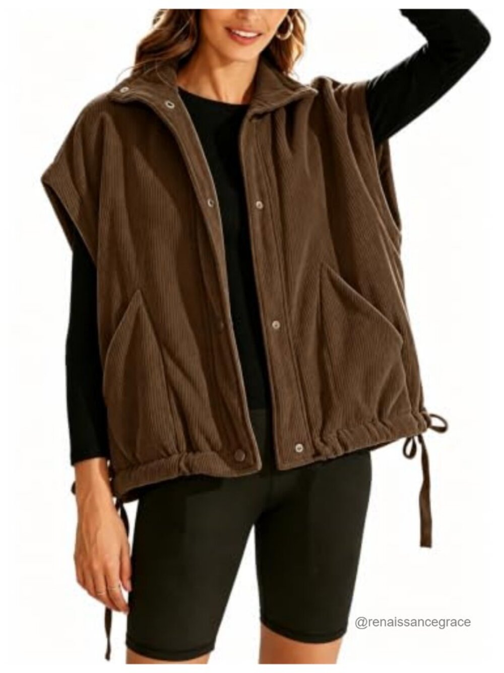 Corduroy Puffer Vest Sleeveless Snap Button Oversized Gilet Outerwear